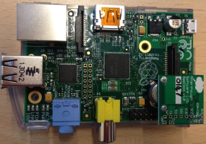 This is the RasClock installed on the Raspberry Pi, top view